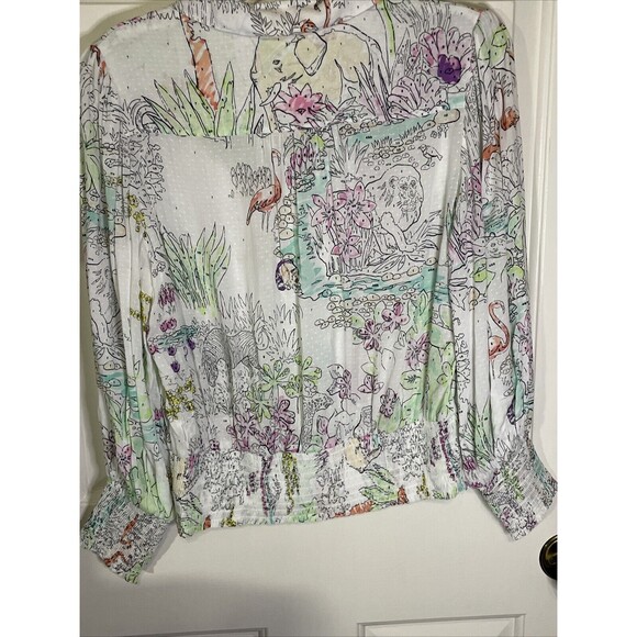 Anthropologie Maeve Color By Numbers Watercolor Rosa Blouse Size M Art To Wear - Picture 7 of 11